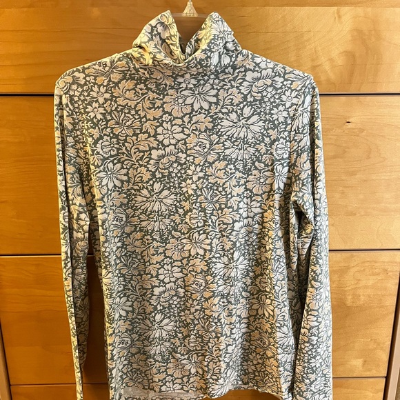 Sage Green Etched Flowers Turtleneck tee by Peruvian Connection - Picture 3 of 6